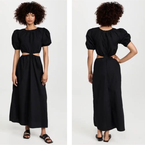 NWT FAITHFULL THE BRAND Alessandria Midi Dress Black S - Picture 1 of 7